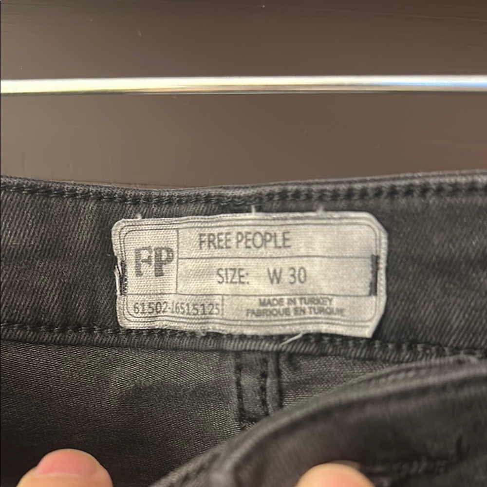 Free People Distressed Black Jeans with Frayed Hem - Picture 2 of 5